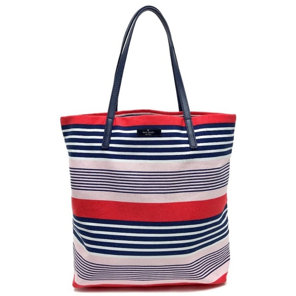 NWT Kate spade stripe canvas tote bon shopper bag - Picture 1 of 9